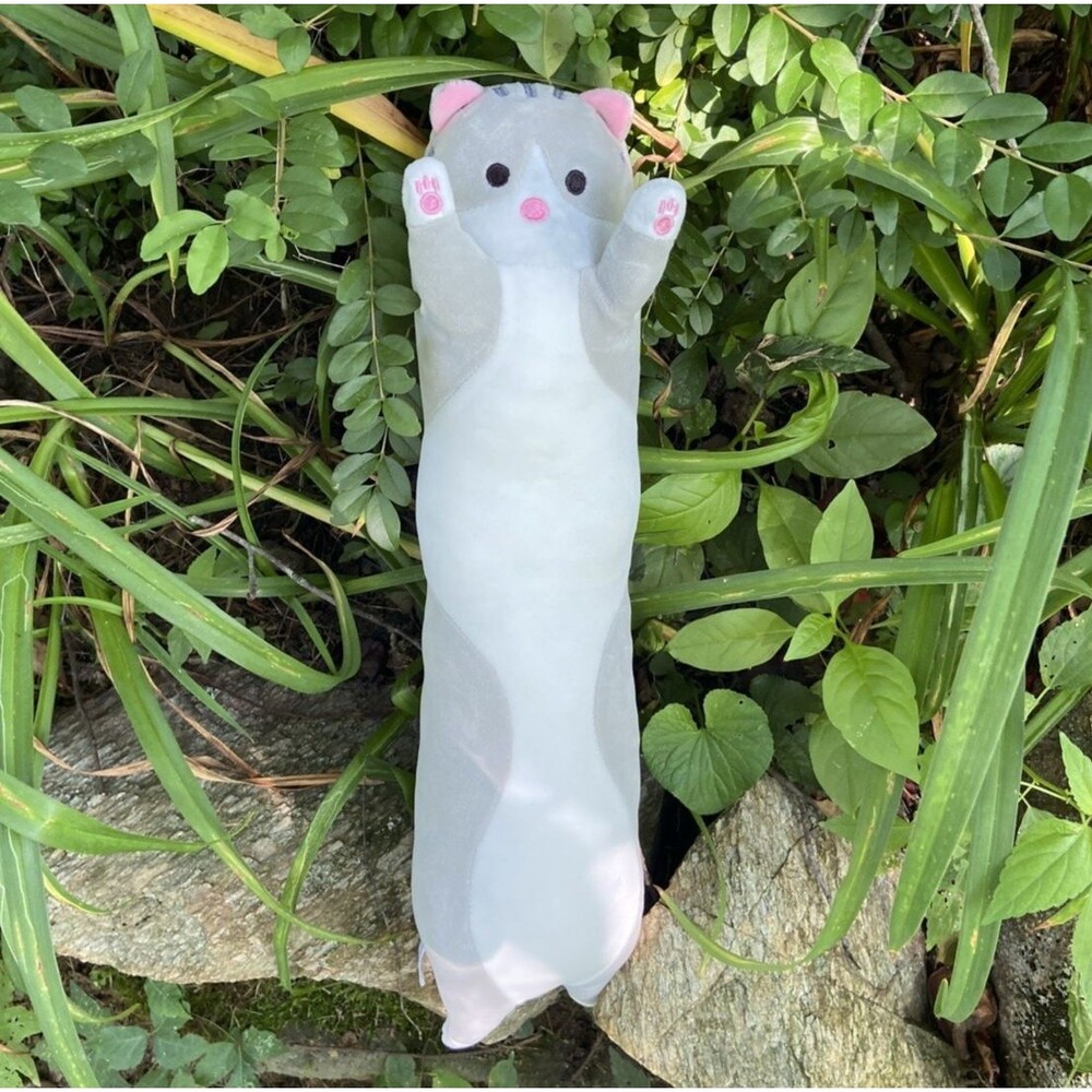 Lissidoll Long Plush Squishy Cat Kitten Kitty Gray Spotted  Pillow Stuffed 18"
